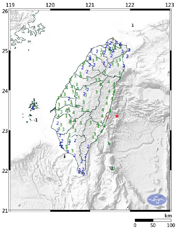 台湾花莲发生6.4级地震台湾花莲外海今日晚间发生一起有感地震