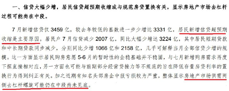 曹山石 (Twitter)上月新增人民币贷款3459亿，是2008年以来最低的7月值
