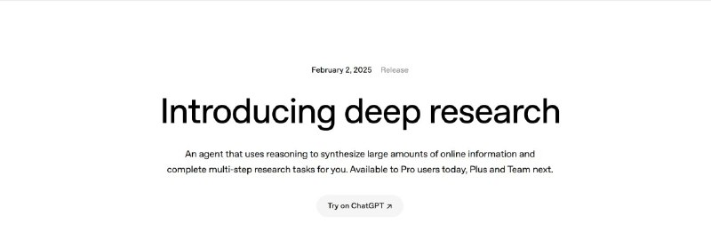 ChatGPT deep research 面向免费用户开放 轻量版本, 此外其他付费用户配额得到更新免费– 使用轻量级版本每月 5 个任务Plus & Team – 每月 10 个任务，使用轻量级版本每月可额外获得 15 个任务Pro – 每月 125 个任务，使用轻量级版本每月额外增加 125 个任务Enterprise -  每月 10 个任务源
