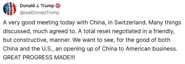 A股证券交易员今天在瑞士与中国举行了一次非常成功的会议，讨论了许多议题，达成了多项共识