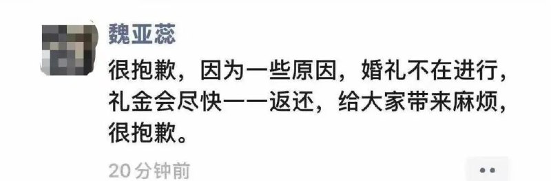 当地一位知情者向界面新闻透露，魏亚蕊在婚礼前一天还曾发布过一个取消婚礼的通知，但由于“父母不同意”，婚礼还是照常举行