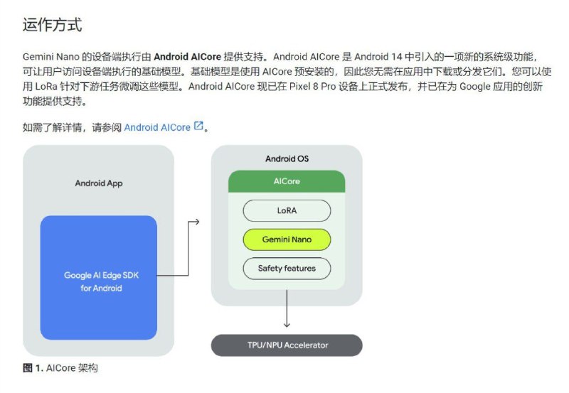 Google 似乎正在将 Gemini Nano 的 API 及其本地模型集成进 Android 14Android AICore 是一项全新的系统服务，它允许用户在设备上直接使用 AI 基础模型