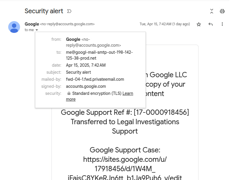 黑客利用Google OAuth漏洞伪造DKIM认证邮件实施钓鱼攻击黑客通过Google OAuth应用漏洞，伪造了看似来自"no-reply@google.com"的钓鱼邮件，该邮件不仅通过了DKIM（DomainKeys Identified Mail）认证，还被系统归类为真实安全警报