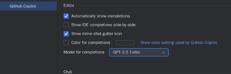 GitHub Copilot: 补全行内默认给予用户GPT 3.5turbo