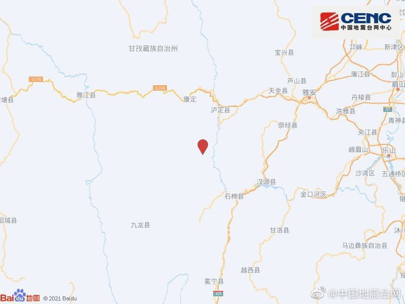 中国地震台网正式测定：09 月 05 日 12 时 52 分在四川甘孜州泸定县（北纬 29.59 度，东经 102.08 度）发生 6.8 级地震，震源深度 16 千米