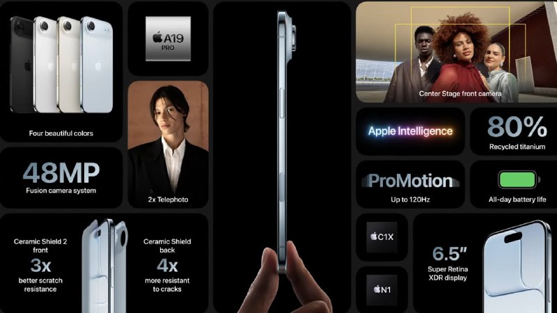 介绍完17紧接着登场的是iPhone AirAir 拥有5.6mm厚度机身拥有和17相同的屏幕硬件