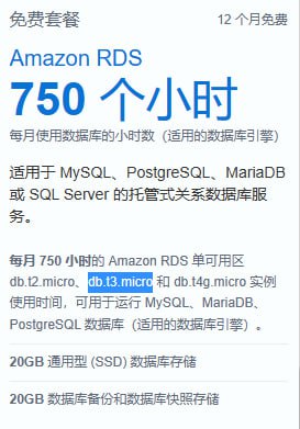 速报: AWS 疑似修改 Free tier 套餐，将 Amazon RDS 的免费层改为 db.t1.micro，Billing - Free tier 页面显示 750.0 Hrs for free for 12 months as part of AWS Free Usage Tier (Global-InstanceUsage:db.t1.micro) 【图1】，但 AWS 免费套餐页面 仍显示为 每月 750 小时的 Amazon RDS 单可用区 db.t2.micro、db.t3.micro 和 db.t4g.micro 实例使用时间，可用于运行 MySQL、MariaDB、PostgreSQL 数据库（适用的数据库引擎）