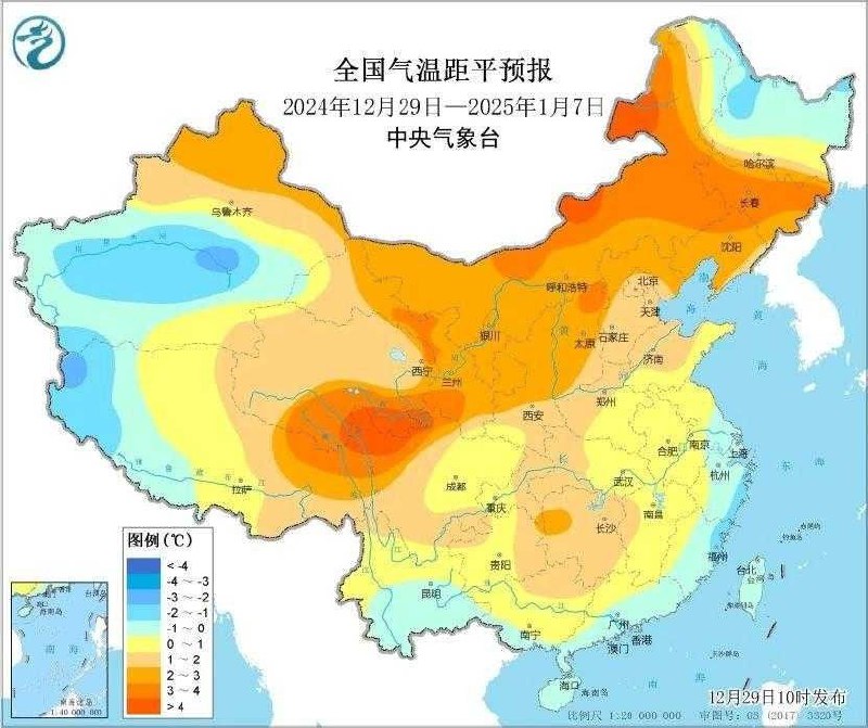 全国大部将以偏暖状态跨年全国大部地区将在偏高的气温中进入2025年，未来10天，全国大部分地区气温较常年同期偏高