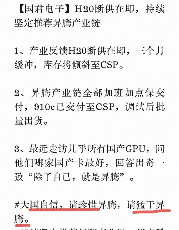 国君电子：大国自信，请猛干昇腾