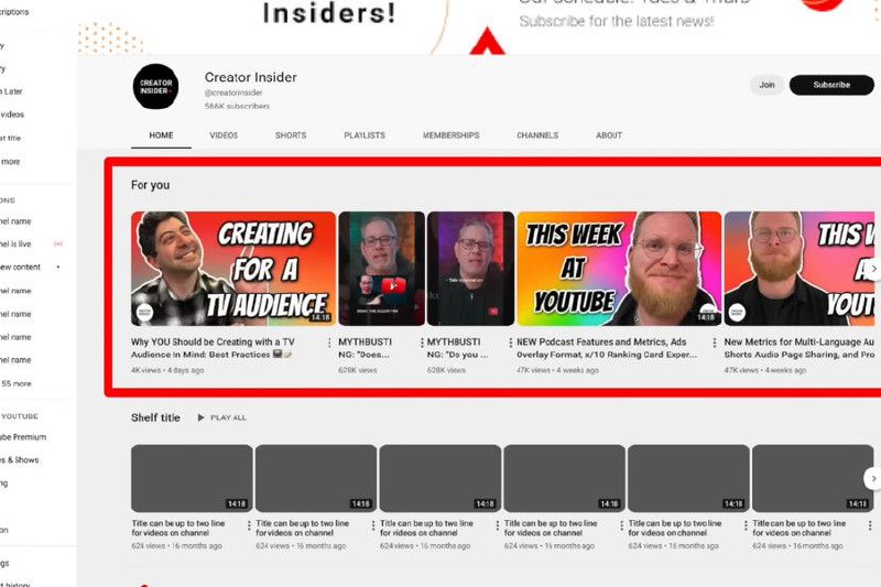 YouTube 创作者的主页面正在获得“为你推荐”的 feed