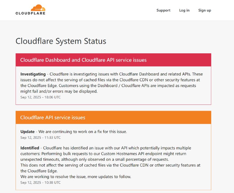 Cloudflare 控制台和 Cloudflare API 服务出现问题Cloudflare 正在排查其控制台及相关 API 出现的服务异常