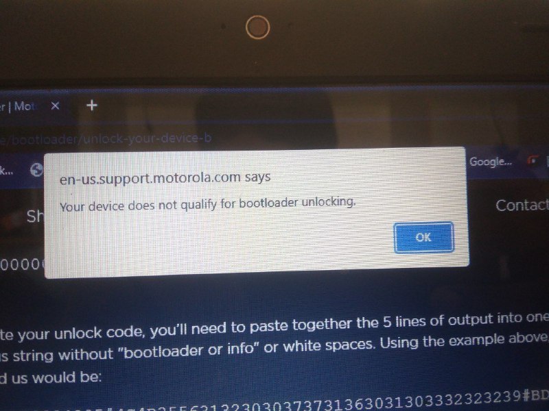 根据 海外论坛 和 国内光卡的消息 Motorola 手机的 Bootloader 解锁申请似乎出现了故障，提示（Your device does not qualify bootloader unlocking）