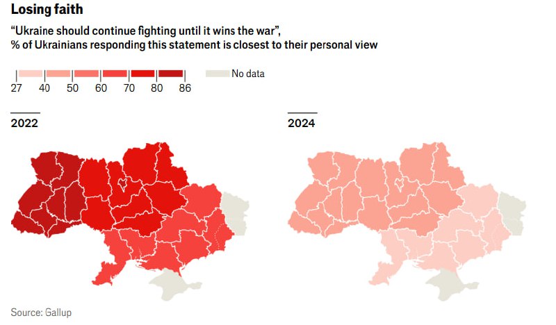 经济学人：为什么大多数乌克兰人开始希望结束战争，甚至一半的人同意放弃一些领土？根据《经济学人》每日战争追踪器的数据，过去30天，俄罗斯士兵在乌克兰夺取了约645平方公里的领土