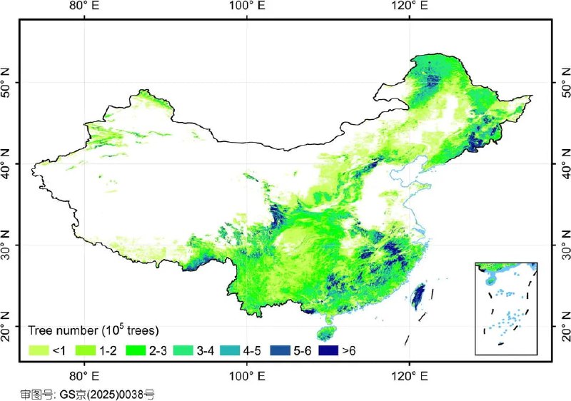 中国科学家利用激光无人机技术统计全国树木总量——约1426亿棵中国科学家通过激光雷达（LiDAR）无人机技术估算全国树木总量约为1426亿棵，平均每位居民拥有约100棵树，并绘制出首张高分辨率树木密度分布图，助力生态与气候目标实现