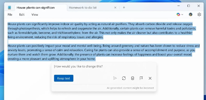Windows 11记事本新增AI文本生成功能 微软测试