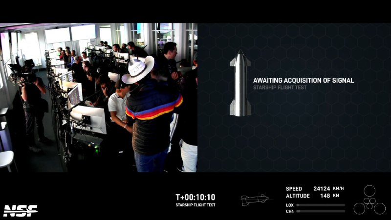 SpaceX星舰发射进入尾声，正在确认任务进程截止到当前[GMT-5]美国哥伦比亚区华盛顿哥伦比亚特区的时间 11:54 第二级任然没有回传数据