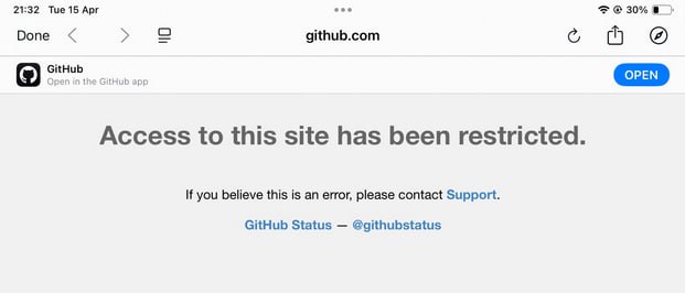 GitHub服务对Safari用户出现访问限制问题GitHub于2025年4月15日UTC时间13:30开始调查部分未认证Safari用户出现的"访问受限"提示问题，随后在13:46确认原因并部署修复，至13:59宣布多数未认证用户已恢复访问，并表示将继续确保修复措施全面生效