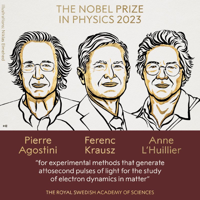简讯: 2023年诺贝尔物理学奖已授予 Pierre Agostini、Ferenc Krausz 和 Anne L’Huillier，以表彰他们在物质中电子动态研究领域的开创性工作